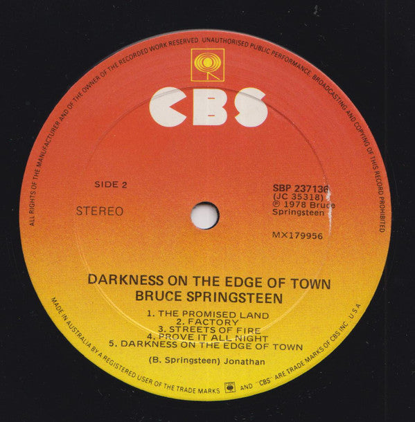 Bruce Springsteen : Darkness On The Edge Of Town (LP, Album)