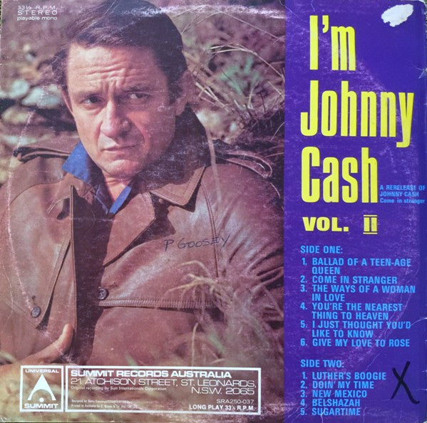 Johnny Cash And The Tennessee Two* : I'm Johnny Cash Vol. II (Come In, Stranger) (LP, Comp)