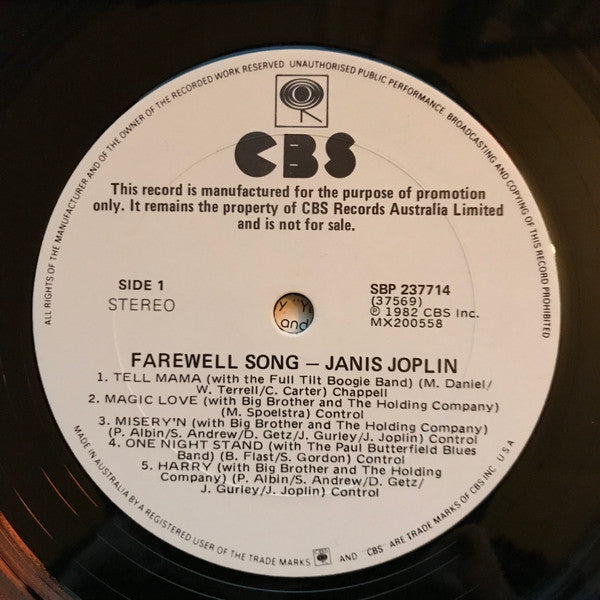 Janis Joplin : Farewell Song (LP, Album, Promo)