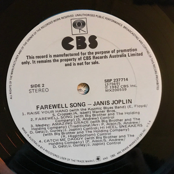 Janis Joplin : Farewell Song (LP, Album, Promo)