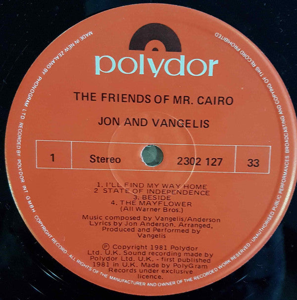 Jon & Vangelis : The Friends Of Mr. Cairo (LP, Album)