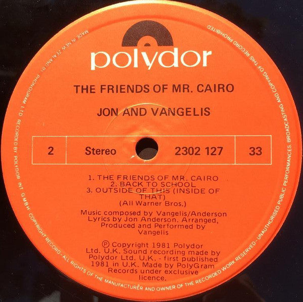 Jon & Vangelis : The Friends Of Mr. Cairo (LP, Album)