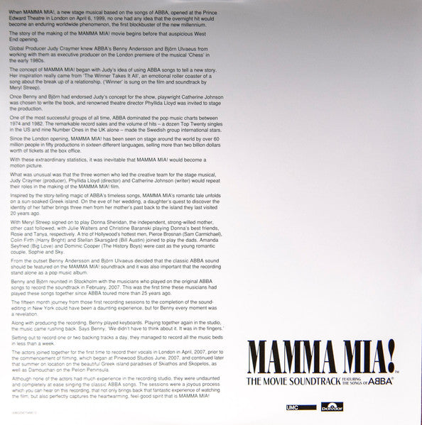 Various : Mamma Mia! The Movie Soundtrack Featuring The Songs Of ABBA (2xLP, Album, RE)