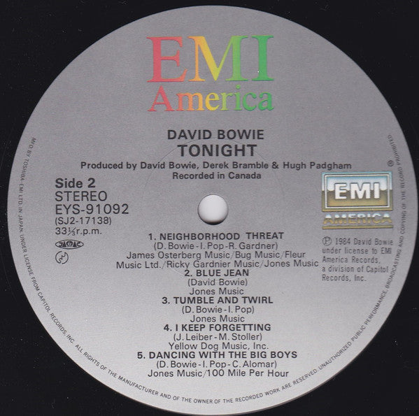 David Bowie : Tonight (LP, Album)