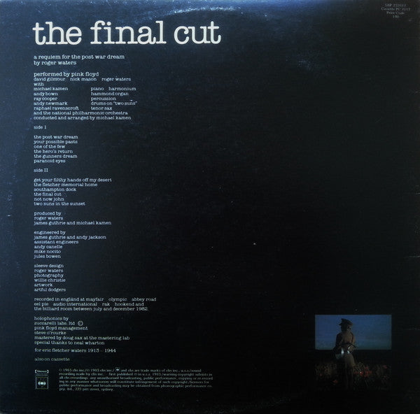 Pink Floyd : The Final Cut (LP, Album, Gat)