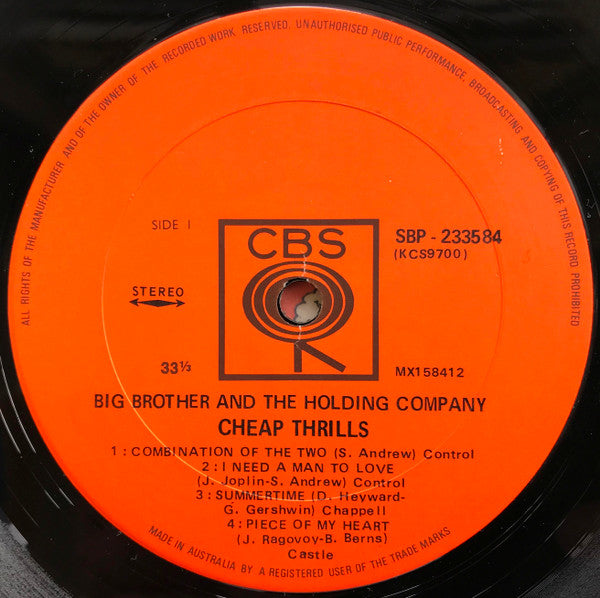 Big Brother & The Holding Company : Cheap Thrills (LP, Album, RE)