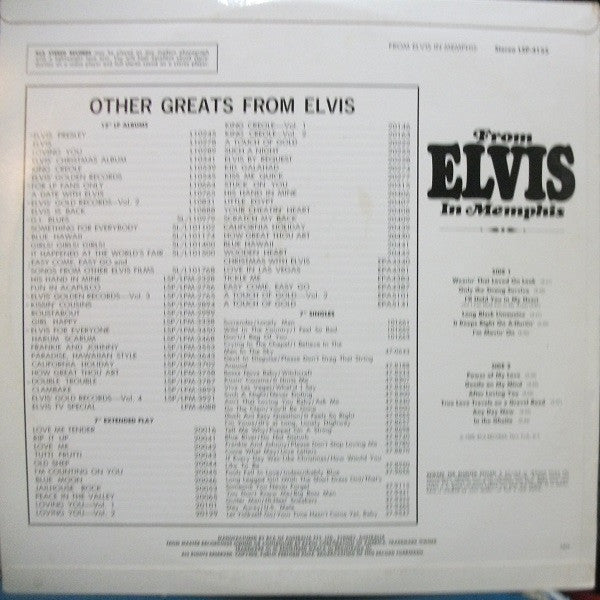 Elvis Presley : From Elvis In Memphis (LP, Album, Bla)