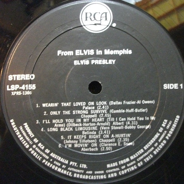 Elvis Presley : From Elvis In Memphis (LP, Album, Bla)