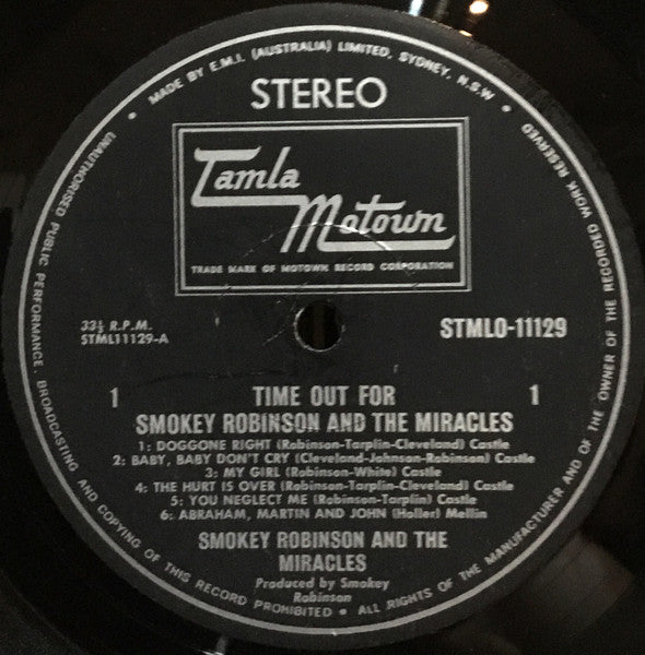 The Miracles : Time Out For Smokey Robinson And The Miracles (LP, Album)