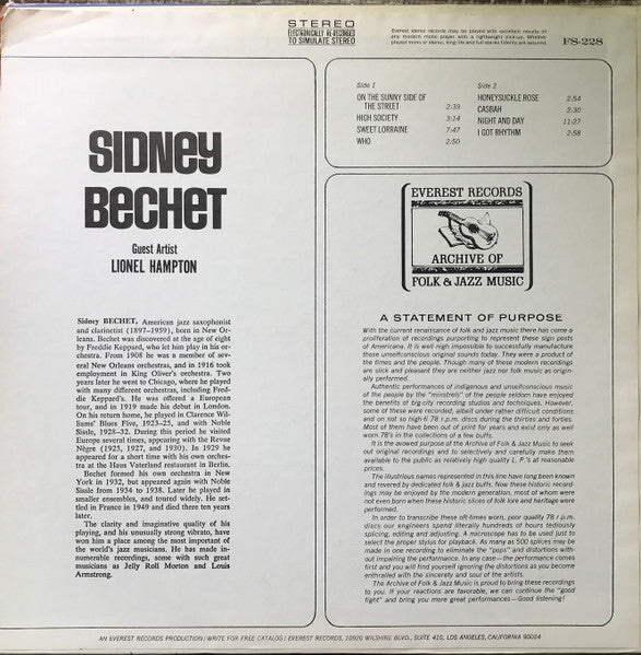 Sidney Bechet Guest Artist Lionel Hampton : Sidney Bechet (LP, Comp)
