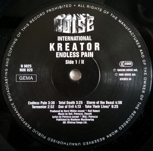 Kreator : Endless Pain (LP, Album, RE)