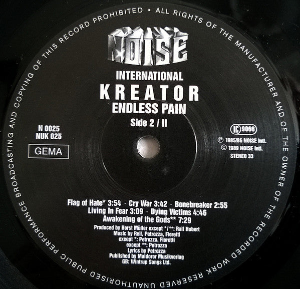 Kreator : Endless Pain (LP, Album, RE)