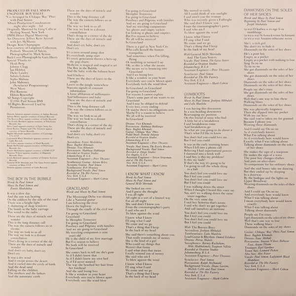 Paul Simon : Graceland (LP, Album, Alt)
