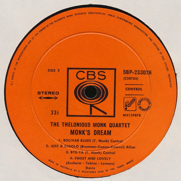 The Thelonious Monk Quartet : Monk's Dream (LP, Album)