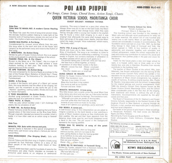 Queen Victoria School Maoritanga Choir : Poi And Piupiu (LP, Album, Mono)