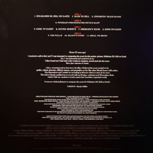 Randy Miller (2) : Hellraiser III: Hell On Earth (Original Motion Picture Soundtrack) (2xLP, Album, Ltd, RE, RM, Red)