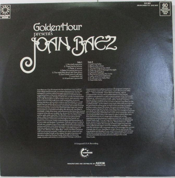 Joan Baez : Golden Hour Presents Joan Baez (LP, Comp)