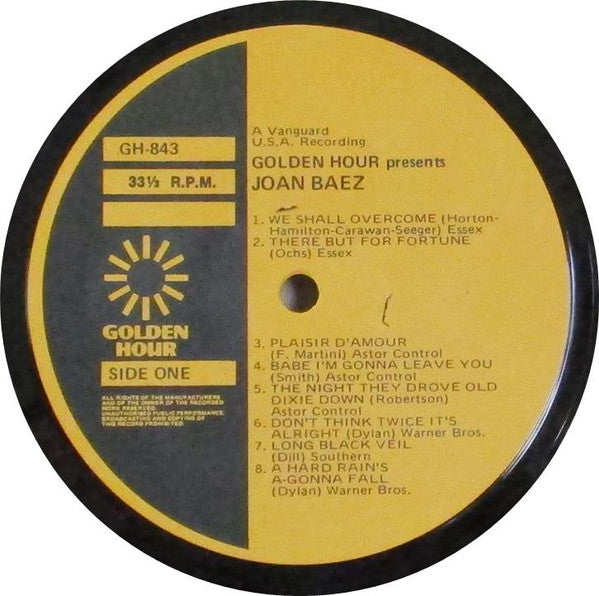 Joan Baez : Golden Hour Presents Joan Baez (LP, Comp)