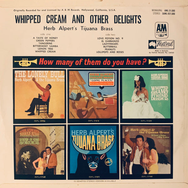 Herb Alpert's Tijuana Brass* : Whipped Cream & Other Delights (LP, Album, RE)