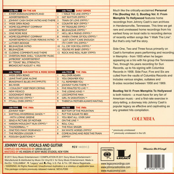 Johnny Cash : Bootleg Vol II: From Memphis To Hollywood (3xLP, Comp, Ltd, Num, RE, Tra)