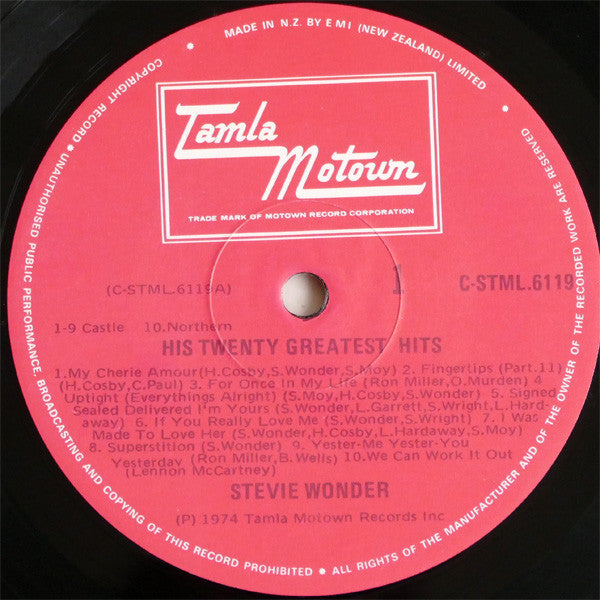 Stevie Wonder : His Twenty Greatest Hits (LP, Comp)