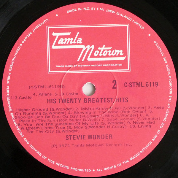 Stevie Wonder : His Twenty Greatest Hits (LP, Comp)