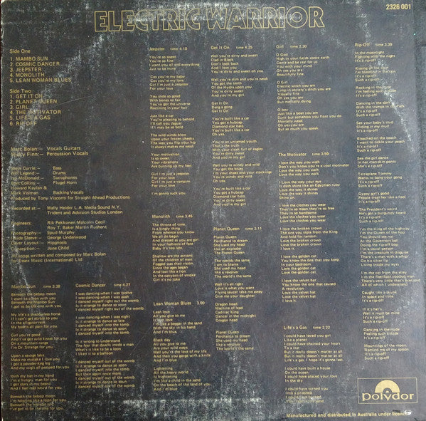 T. Rex : Electric Warrior (LP, Album, RE)
