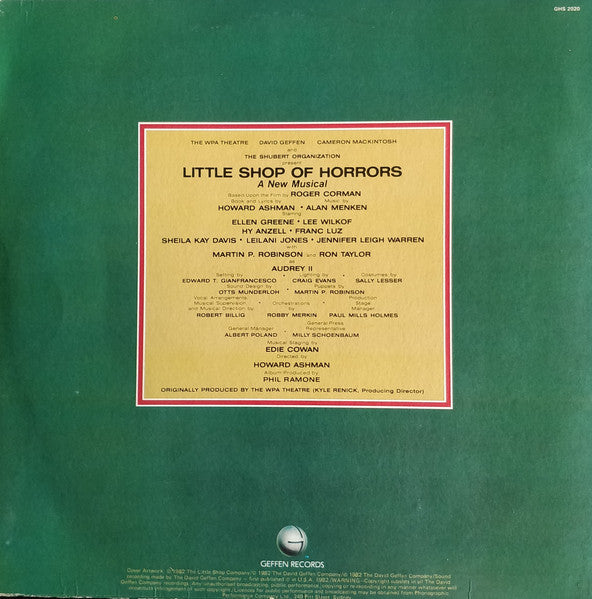 Howard Ashman & Alan Menken : Little Shop Of Horrors - Original Cast Album (LP, Album)