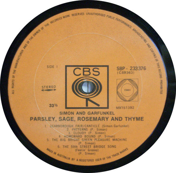 Simon & Garfunkel : Parsley, Sage, Rosemary And Thyme (LP, Album)