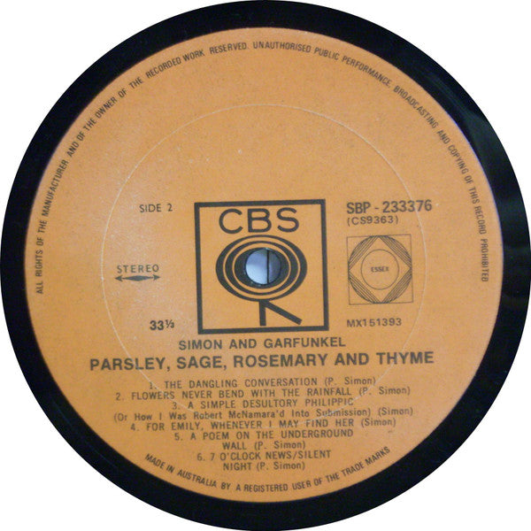 Simon & Garfunkel : Parsley, Sage, Rosemary And Thyme (LP, Album)