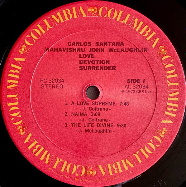 Carlos Santana & John McLaughlin : Love Devotion Surrender (LP, Album, RE, Car)