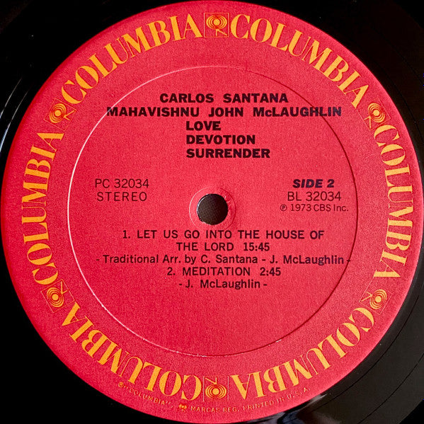 Carlos Santana & John McLaughlin : Love Devotion Surrender (LP, Album, RE, Car)