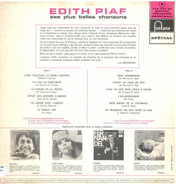 Edith Piaf : Ses Plus Belles Chansons (LP, Comp)