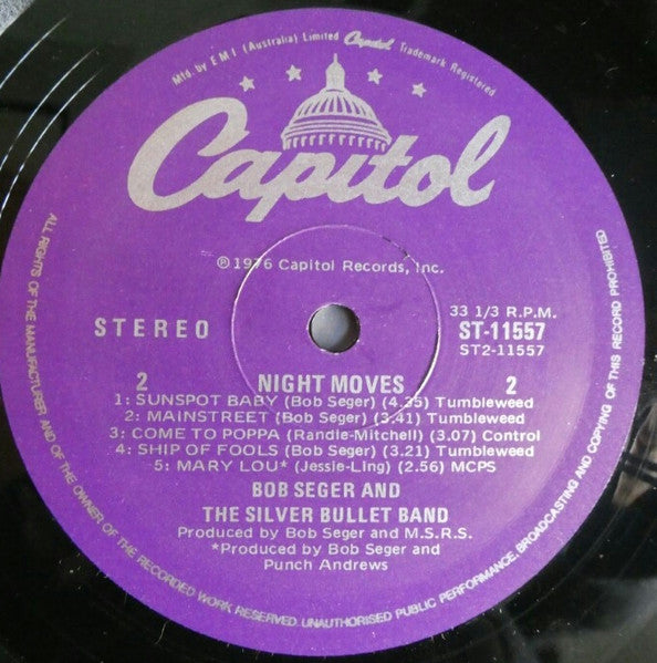 Bob Seger And The Silver Bullet Band : Night Moves (LP, Album, Pur)