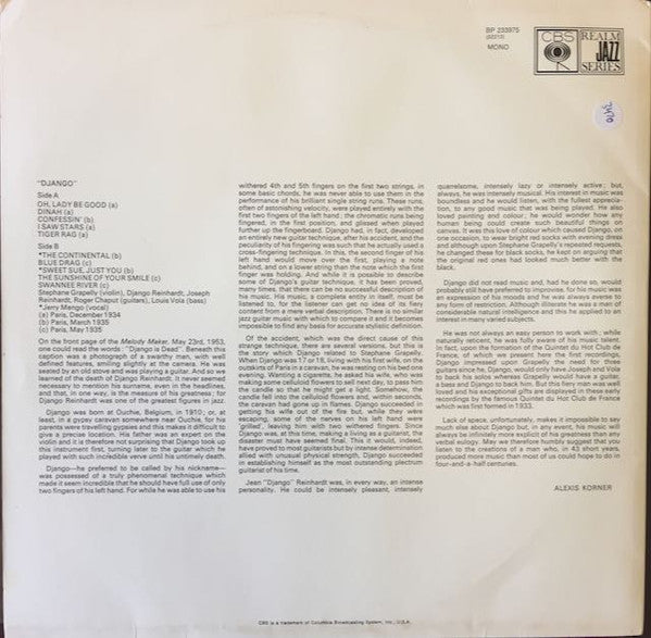 Django Reinhardt and the Quintette Du Hot Club De France : Django (LP, Album, Mono, Ora)