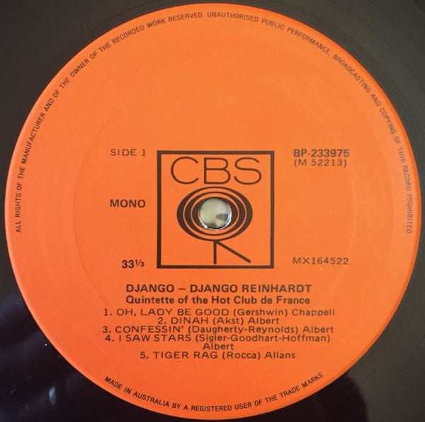 Django Reinhardt and the Quintette Du Hot Club De France : Django (LP, Album, Mono, Ora)