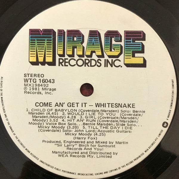 Whitesnake : Come An' Get It (LP, Album)