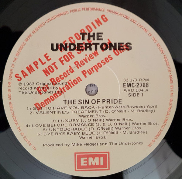 The Undertones : The Sin Of Pride (LP, Album, Promo)