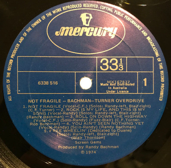 Bachman-Turner Overdrive : Not Fragile (LP, Album, Gat)