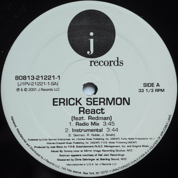 Erick Sermon Featuring Redman : React (12", Single)