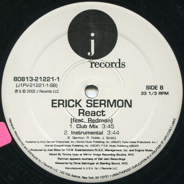 Erick Sermon Featuring Redman : React (12", Single)