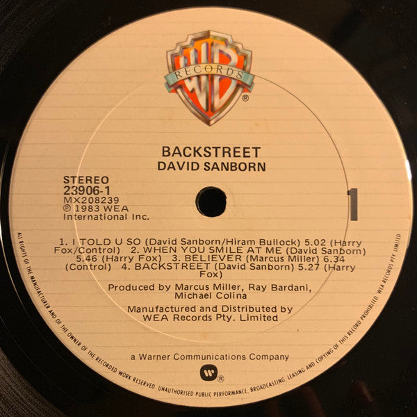 David Sanborn : Backstreet (LP, Album)