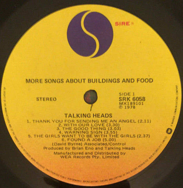 Talking Heads : More Songs About Buildings And Food (LP, Album)