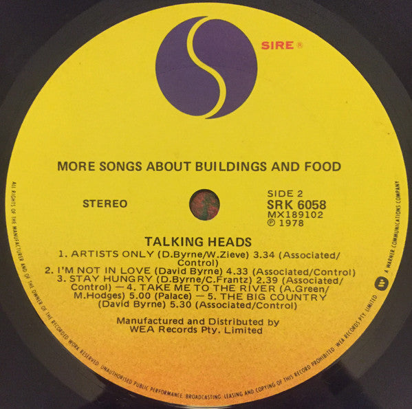 Talking Heads : More Songs About Buildings And Food (LP, Album)