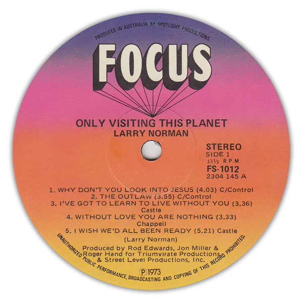 Larry Norman : Only Visiting This Planet (LP, Album, RE, Mul)
