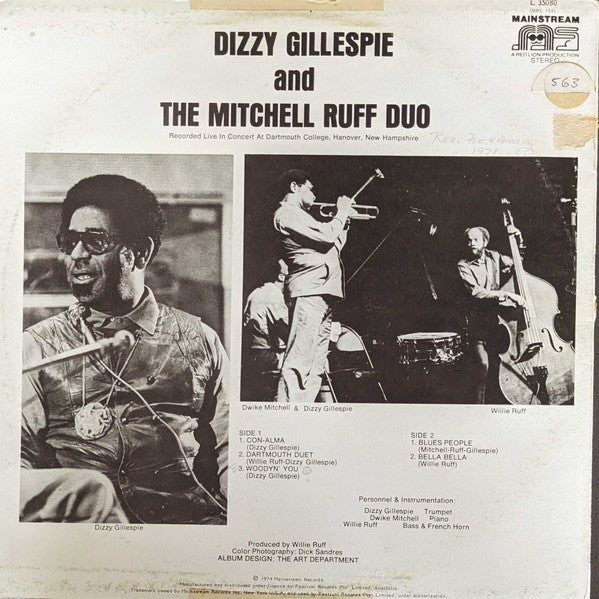Dizzy Gillespie And The Mitchell-Ruff Duo : In Concert (LP, Album)