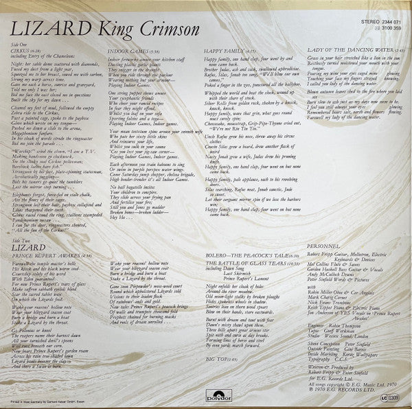 King Crimson : Lizard (LP, Album, RE, Gat)
