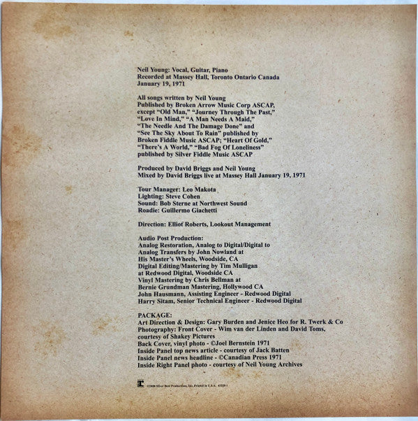 Neil Young : Live At Massey Hall 1971 (2xLP, Album, RE)