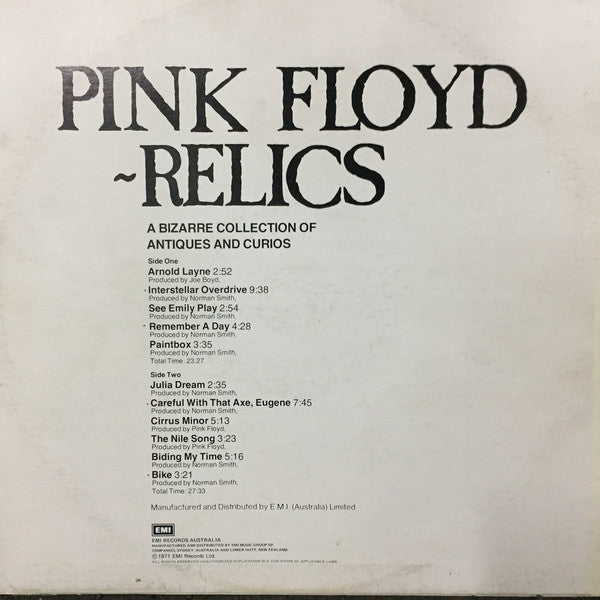 Pink Floyd : Relics (A Bizarre Collection Of Antiques And Curios) (LP, Comp, RE, Yel)