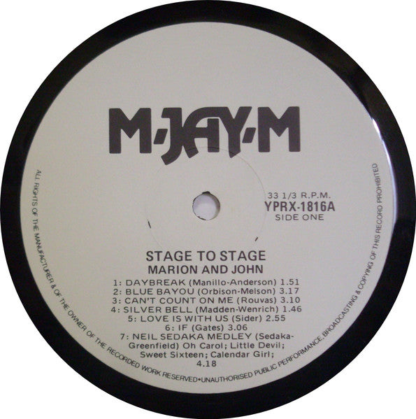 Marion And John : Stage To Stage (LP)